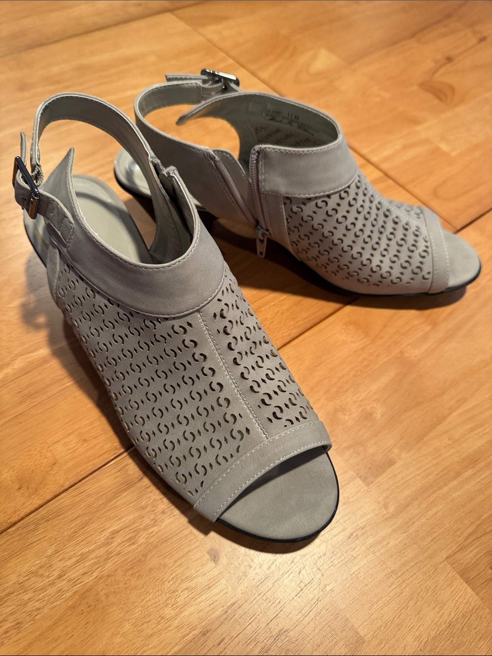 easy street Light Gray Perforated Peep-Toe Slingback Heels